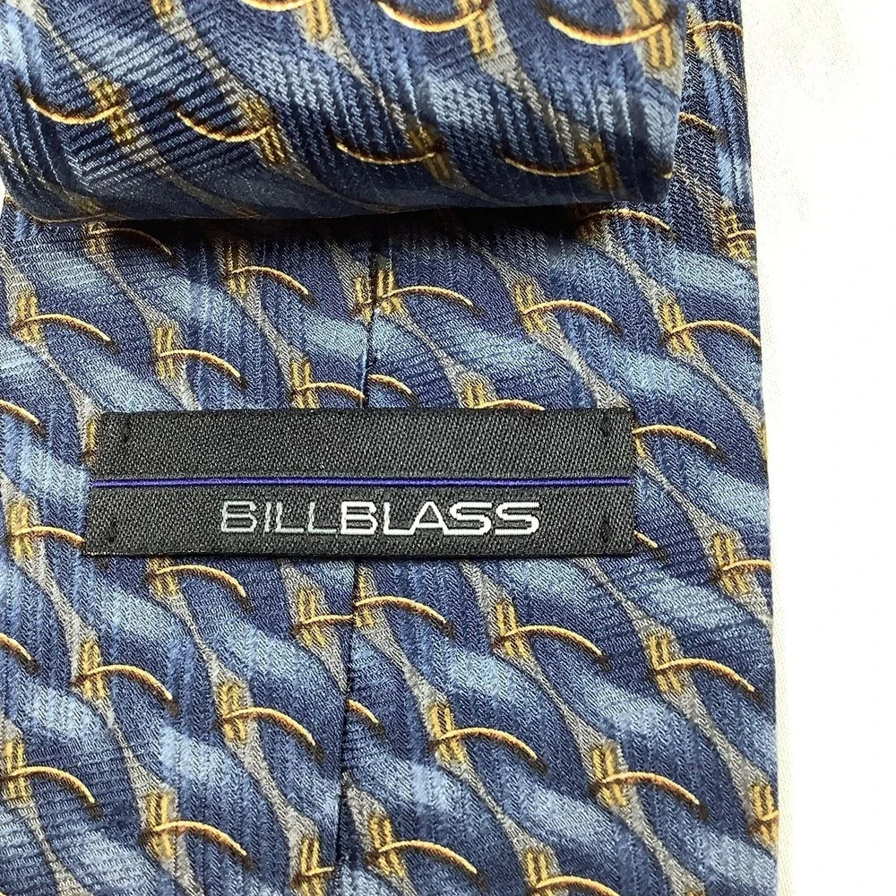 Bill Blass Silk Tie Blue Gold Geometric Abstract Men's Necktie